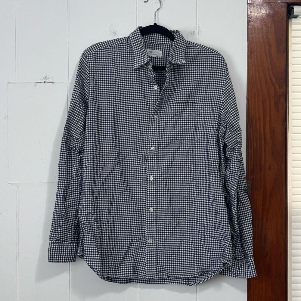 Gap Regular Fit Navy gingham Plaid Button Down‎ Size Large
